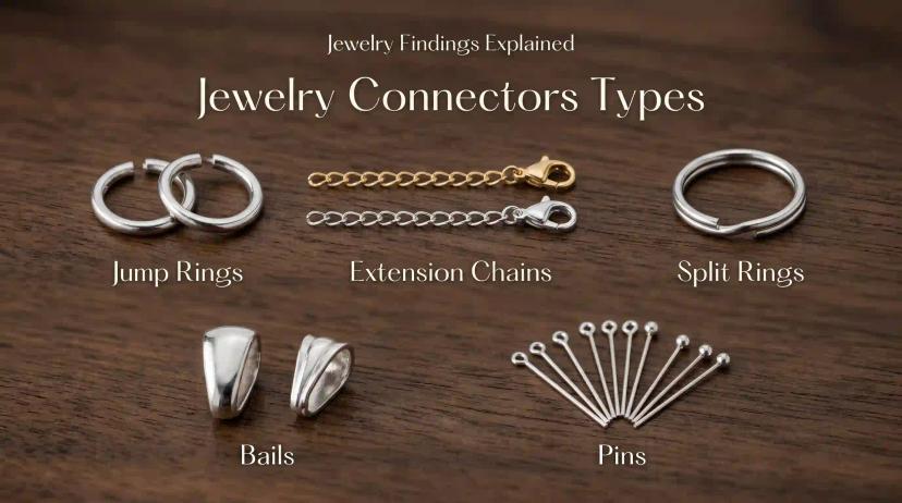 Connecteurs et attaches de bijoux en métal, y compris anneaux ouverts, anneaux brisés, chaînes d'extension et bélières