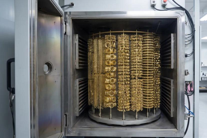 PVD coating process for stainless steel jewelry in a vacuum coating chamber