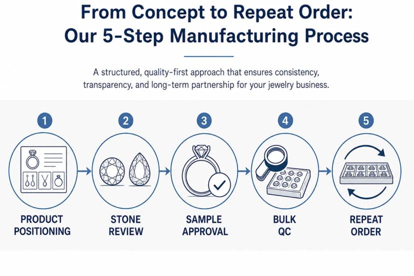 Five-step process from product positioning and stone review to repeat jewelry orders
