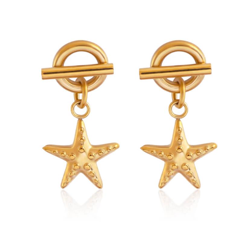 Summer Beach 18K Gold Plated Stainless Steel Starfish Dangle Earrings.jpg