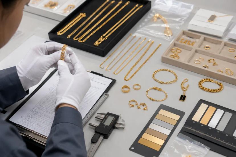 Contrôle qualité des commandes en gros de bijoux en acier inoxydable et or