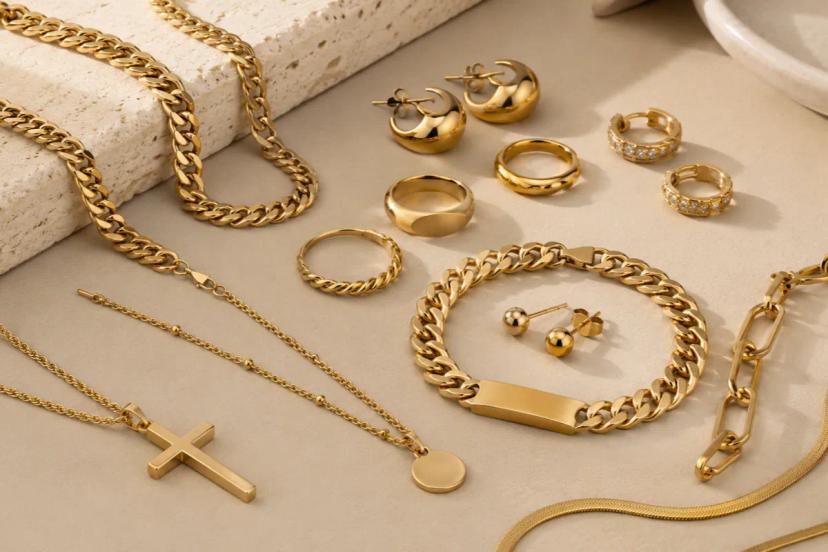 Collection de bijoux en acier inoxydable doré pour marques de bijoux modernes
