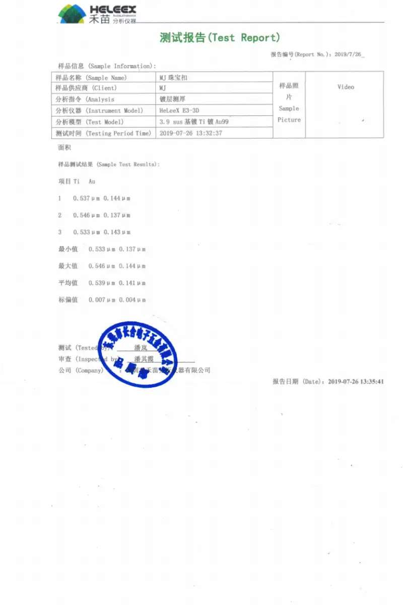 Plating Thickness Test Report