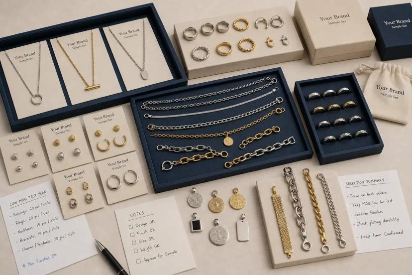 ODM jewelry manufacturer sample selection with existing stainless steel jewelry styles for private label brands