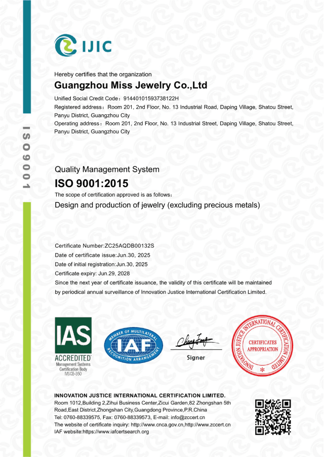 ISO 9001:2015 quality management system certificate
