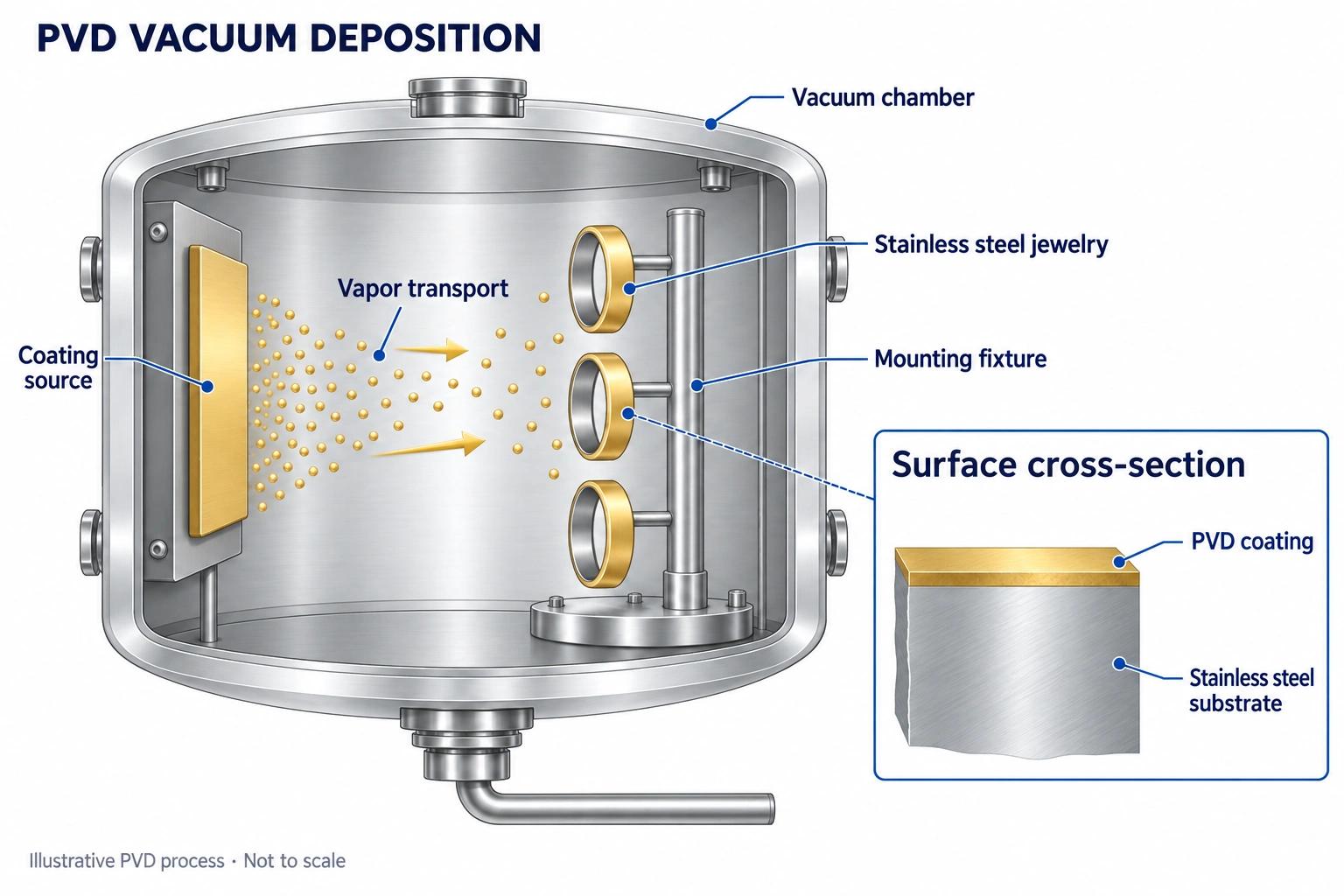 PVD coating layer structure on stainless steel jewelry