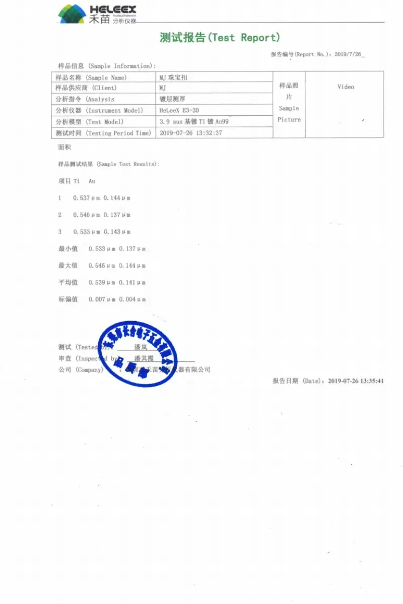 Plating Thickness Test Report
