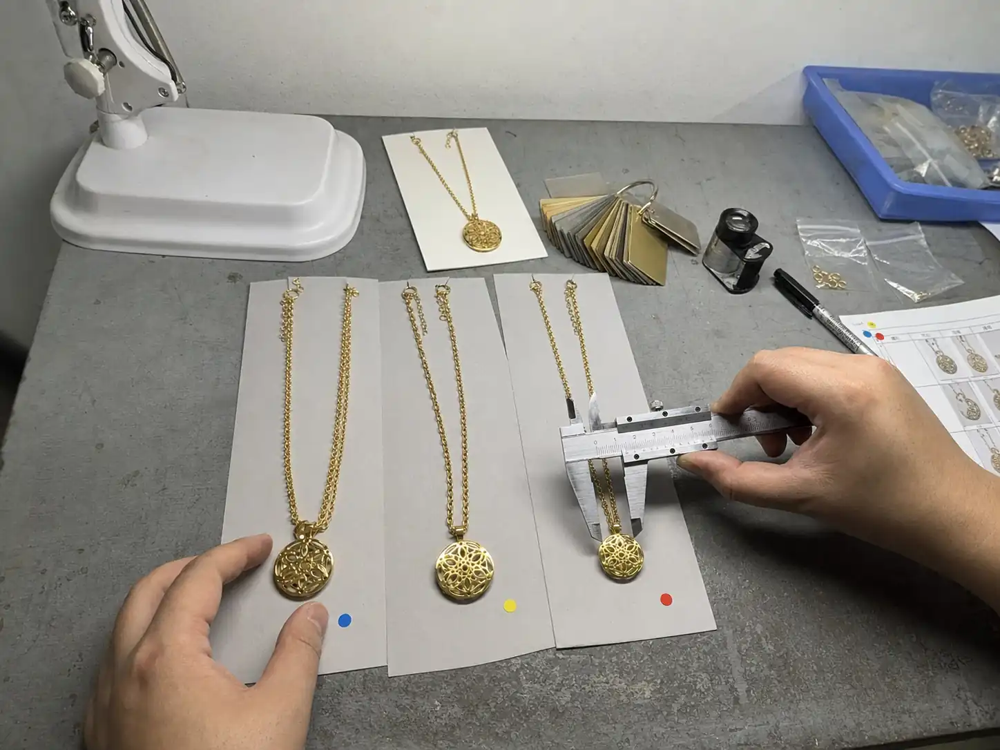 finished necklace sample measurement and approval before bulk production